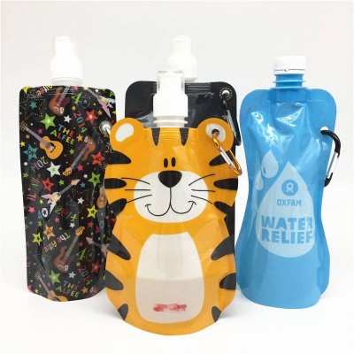 New Reusable Plastic Water Bag Custom Juice Stand Up Spout Pouch With Portable Metal Hook