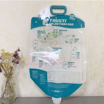 stand up 3L 4L 5L Liquid Store packaging Spout Pouch Plastic Large Water milk Bag With big spout diameter spout and handle